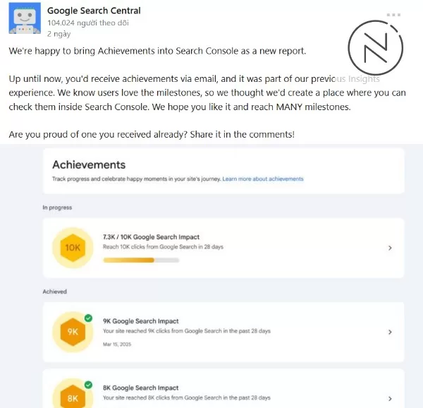 Google officially brings achievements to Search Console