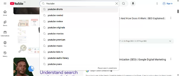 Use YouTube autocomplete to find SEO keywords