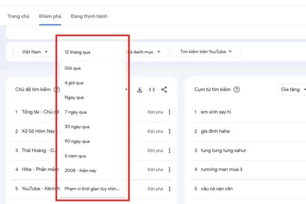 Time range selection shapes how you spot Trends and evergreen topics on YouTube