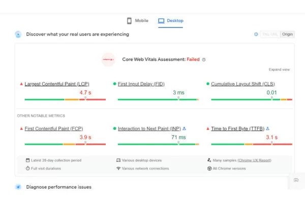 Use PageSpeed Insights to diagnose specific Core Web Vitals issues
