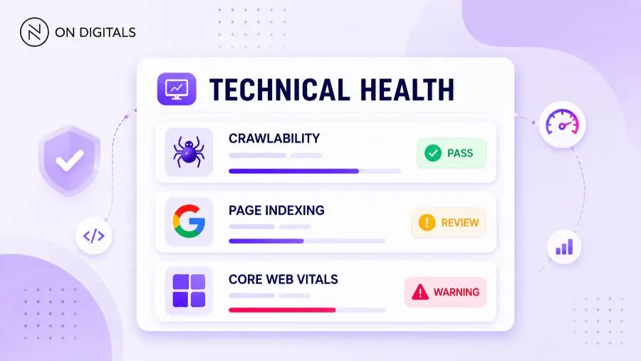 Technical SEO audit dashboard