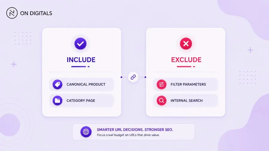Sitemap inclusion decisions for product pages filter URLs and archives