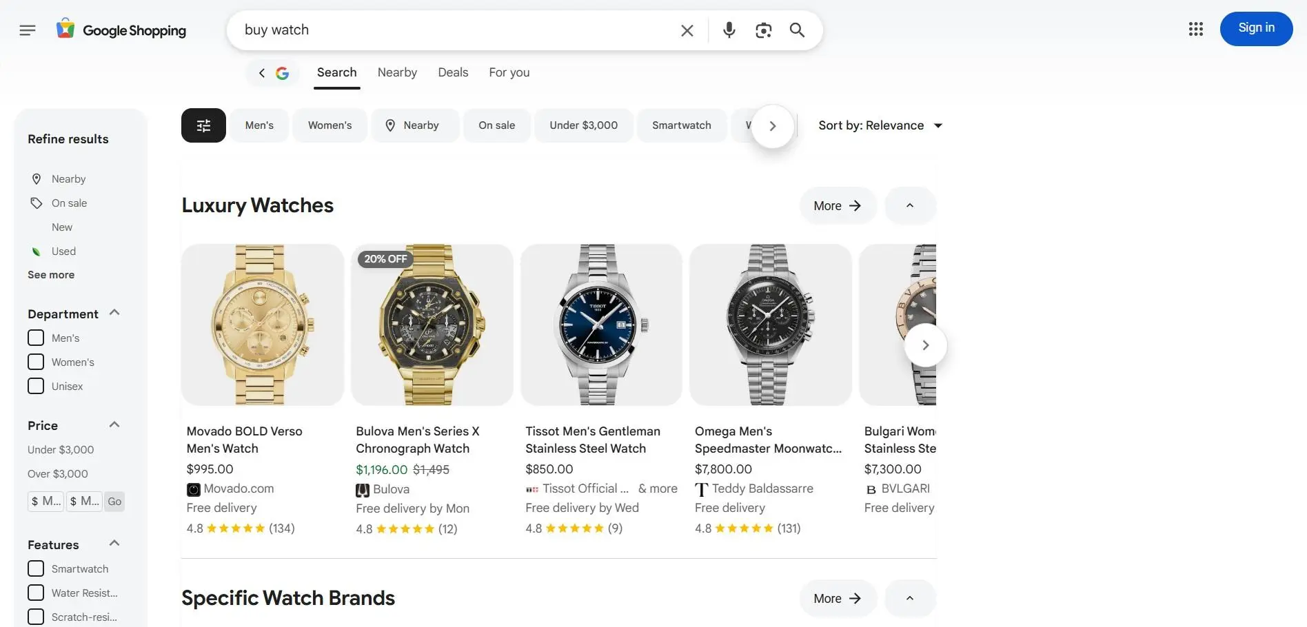 Google shopping example