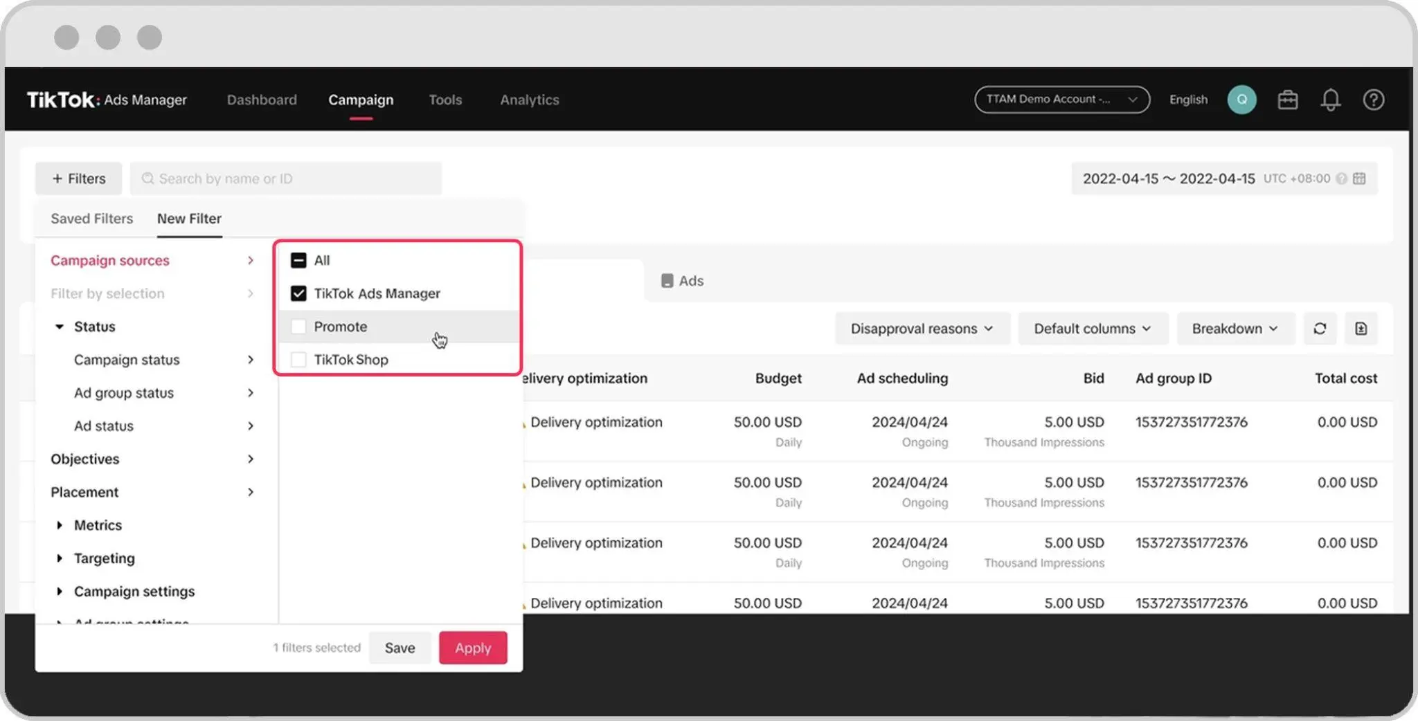 TikTok ads manager