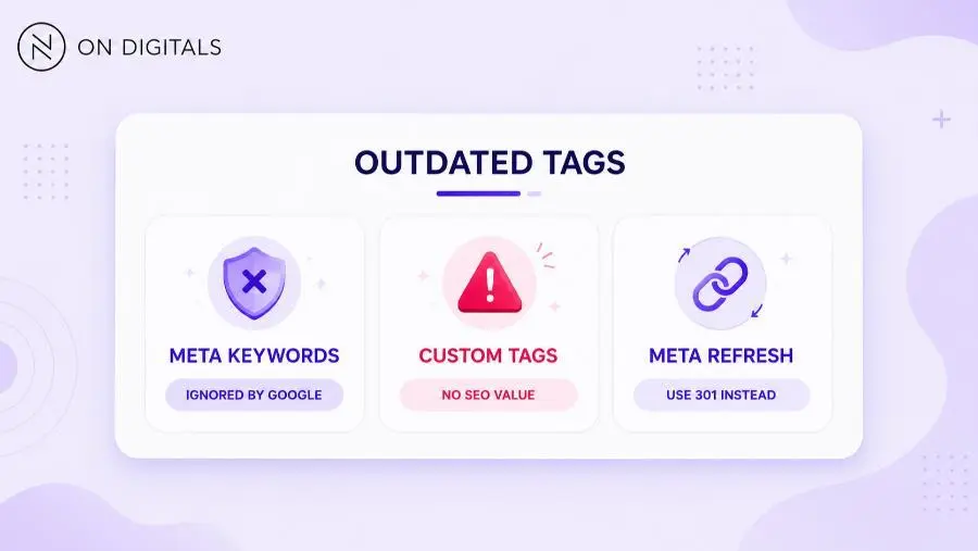 Outdated SEO meta tags to remove from workflows including meta keywords